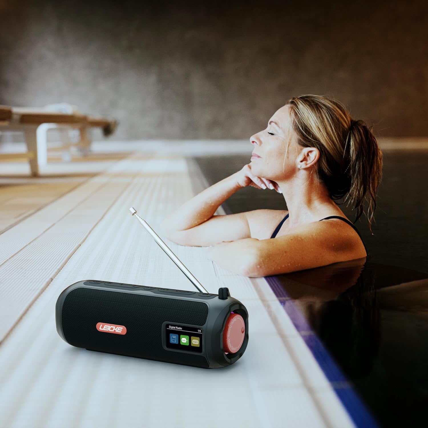 LEICKE DAB+ Radio Tube - Tragbarer Bluetooth Lautsprecher mit DAB+/FM, 4500mAh Akku, RGB-LED Lichter, 10W Stereo-Sound,Equalizer, USB-C-Ladung, Micro SD/AUX Anschluss, Netz- und Akkubetrieb, Schwarz