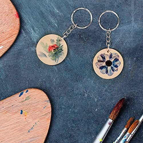 BELLE VOUS 80 Pcs Unfinished Round Wooden Slices - 3.4cm / 1.34 Inches - 4mm Pre-drilled Natural Wood Pieces with Keyrings - DIY Crafts, Key Rings, Tags, Christmas Decorations & Ornaments