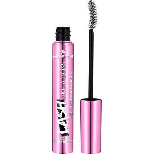 Esencia Lash Like A Boss - Máscara instantánea de volumen y longitud Color ultra negro y cepillo de fibra curvada Vegano y libre de crueldad