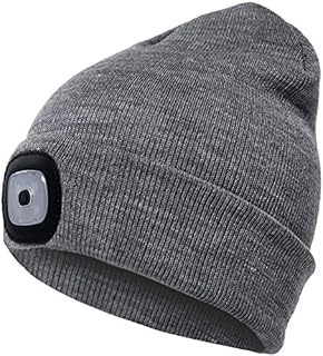 OMOUP Beanie Hat with Light, USB Rechargeable LED Beanie Hat with 3 Brightness Levels, Hands Free Torch Hat Warm Bright Unisex Winter Knit Hat Cap for Running Camping Dog Walking