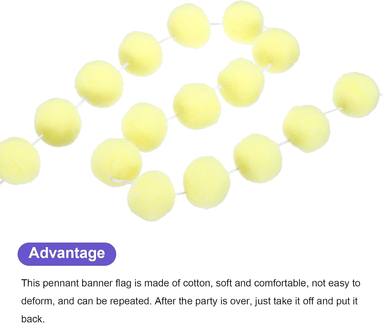MECCANIXITY 2Pcs Felt Ball Garland Fresh Yellow Pom Pom Garland Handing Balls 6.6 Feet Long 30 Balls Party Banner Decor for Christmas Birthday Party Decoration