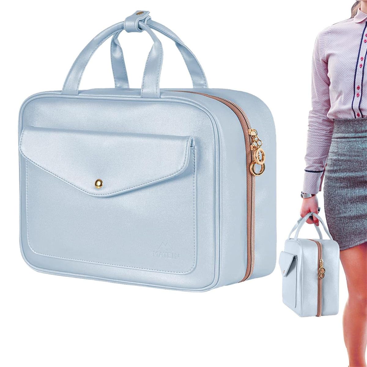 Beauty case grande con maniglia per il trasporto, beauty case, blu, Stile retr | Organizer da appendere, impermeabile, multiscomparti, stile retrò, 31,8 x 12,7 x 22,9 cm