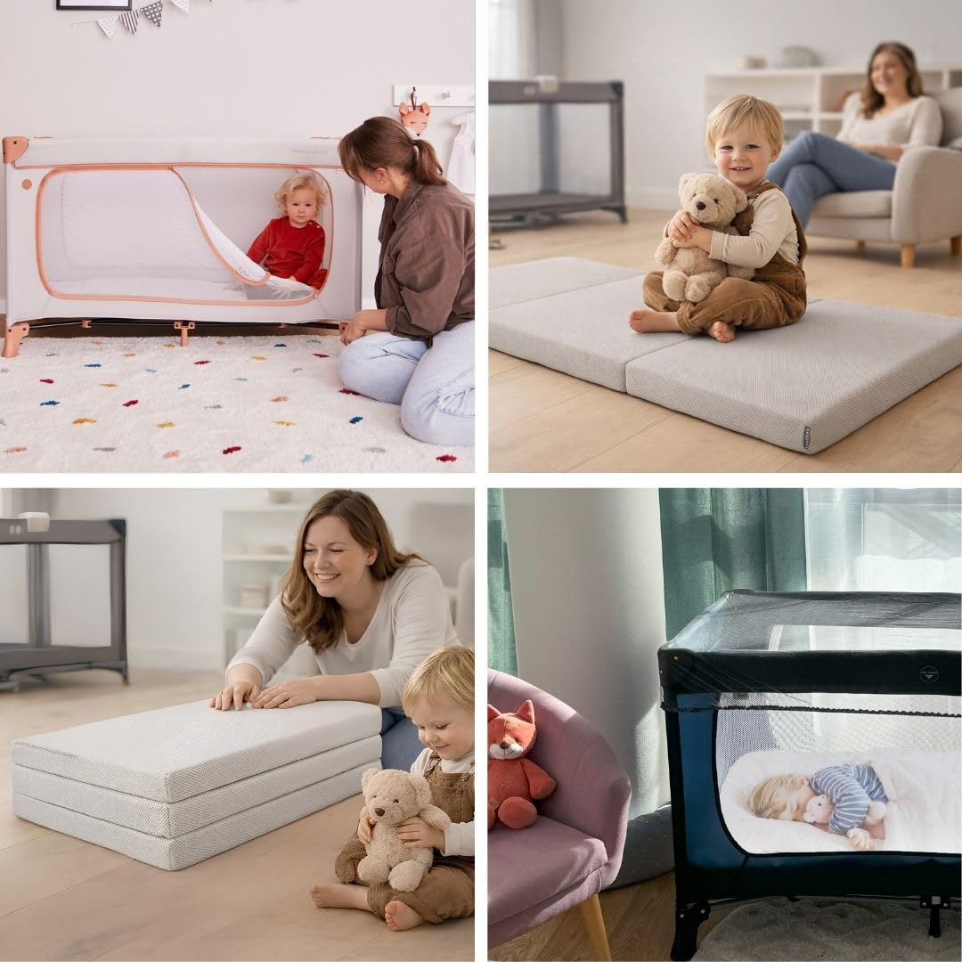 Hauck Dream N Play Plus Lit Parapluie Bébé Pliable avec Matelas, Moustiquaire, Sac de Transport – Dusty Cork