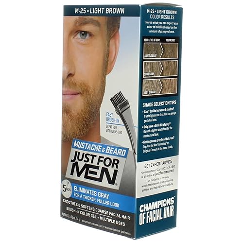 Miniatura 5 de JUST FOR MEN Gel de color pincel bigote y barba M-25 marrón claro 1 paquete de 2 unidades