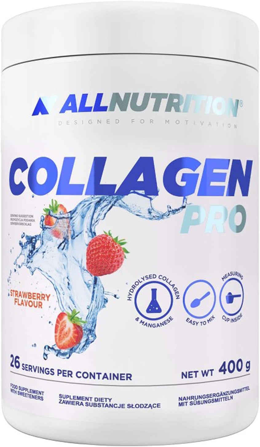 ALLNUTRITION Collagen Pro Kurkuma MSM Chondroitin Hyaluronsäure Ingwerextrakt Curcumin Nahrungsergänzungsmittel – 400 g Erdbeere