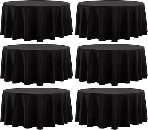 Miniatura 1 de Aocoz Paquete de 6 manteles redondos negros de 120 pulgadas, resistentes a las manchas, decorativo, lavable, de poliéster, para mesa de comedor,