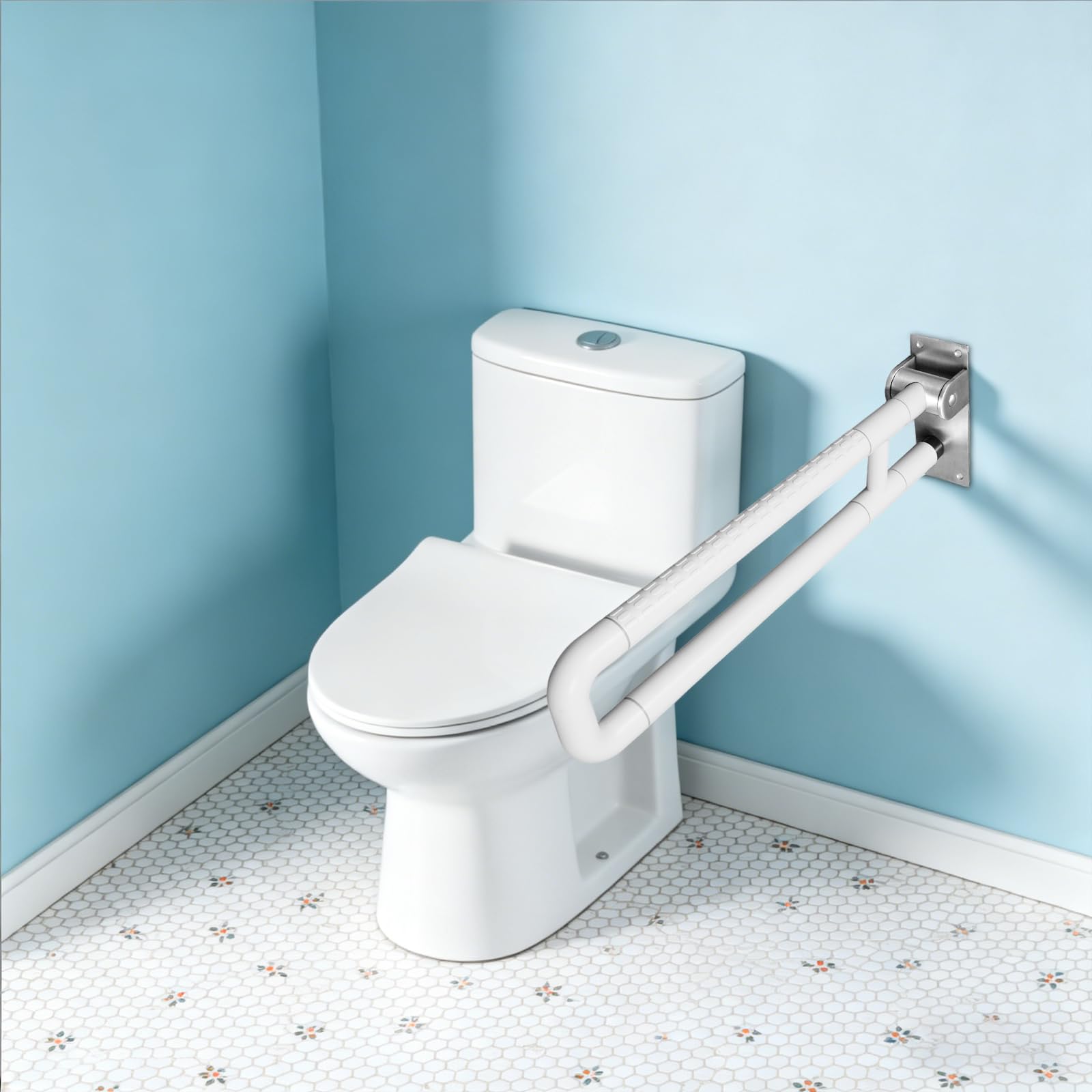 Asidero plegable para inodoro (60 cm, acero inoxidable, antideslizante, hasta 227 kg, para personas mayores, discapacitados)