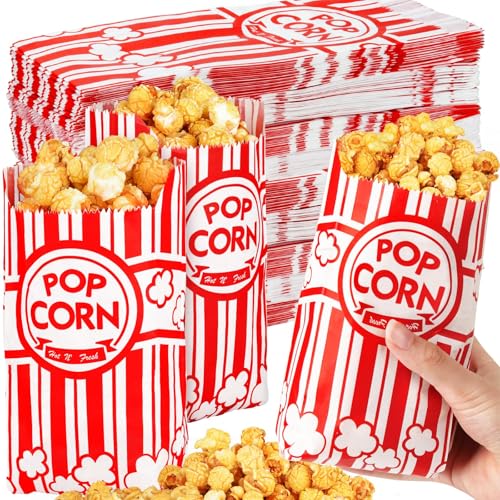 Image of 100pcs Paper Popcorn Bags for Party, 1 Oz Small Vintage Individual Servings Popcorn Container Pop Corn Bags Bulk for Popcorn Machine Accessories Supplies Movie Nights