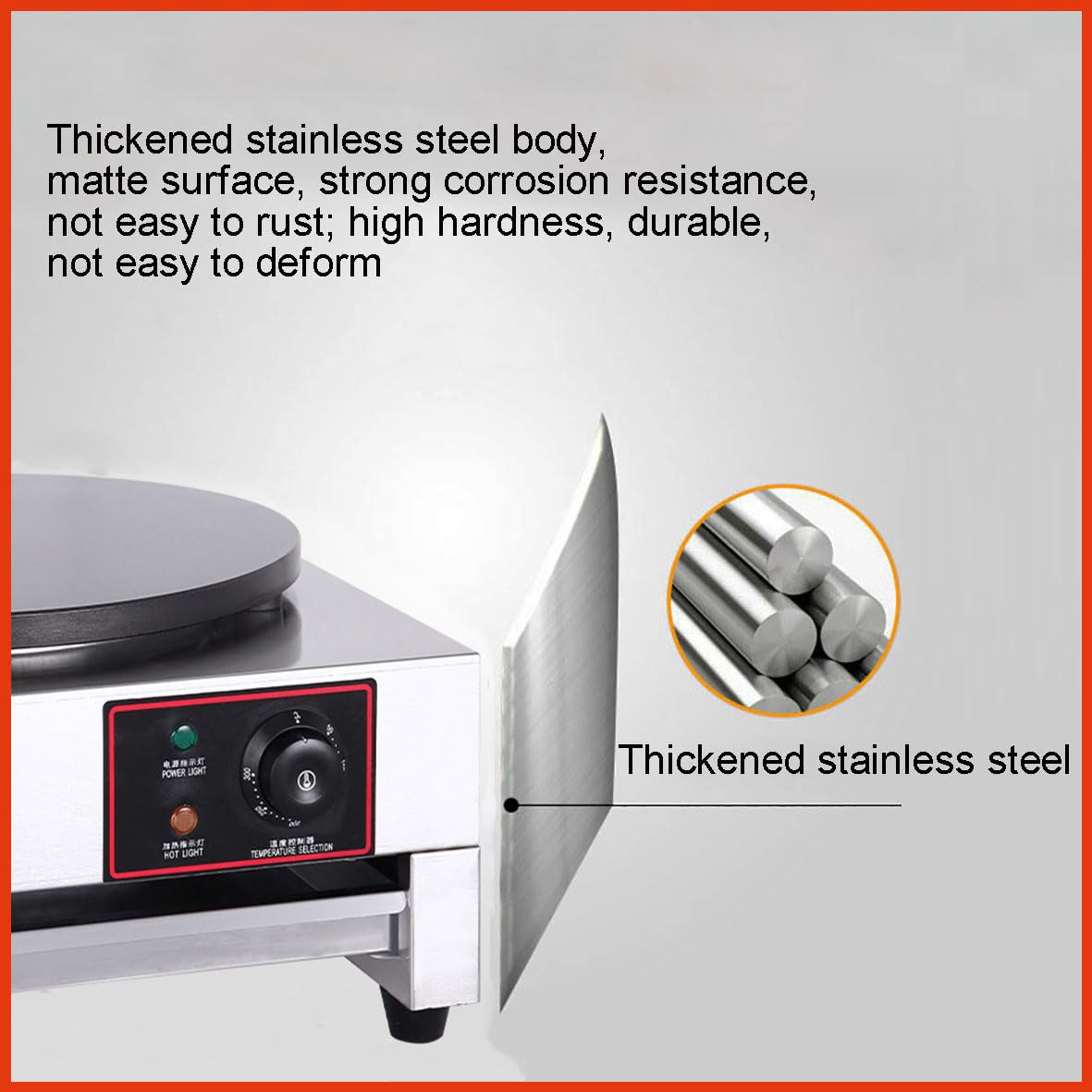 VERTES Crêpière Professionnelle Électrique 40 Cm 3000W - Plaque Fonte Émaillée Anti-Adhésive, Température 50-300°C, Acier Inox, Spatule Bois Incluse