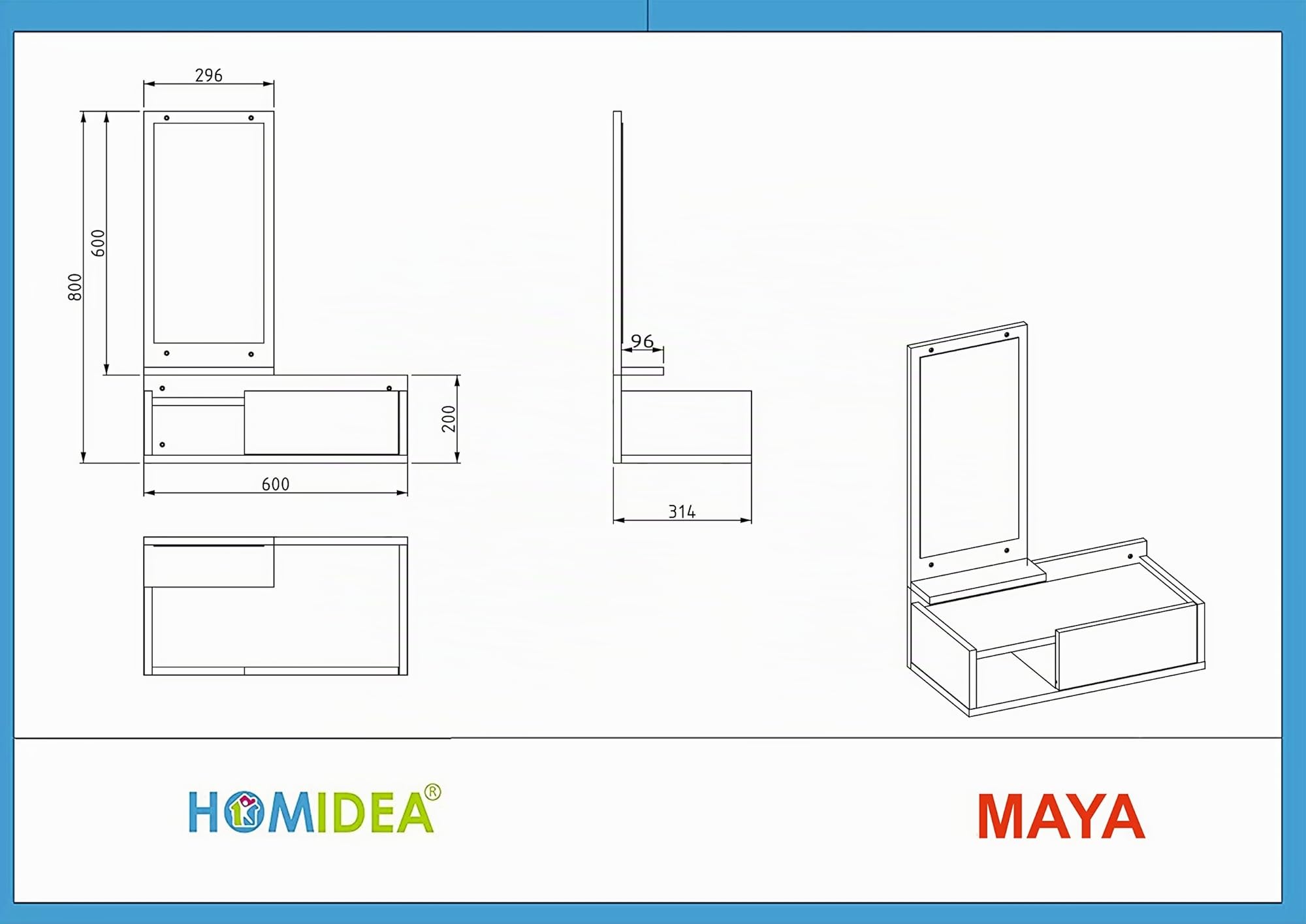 Homidea Maya Meuble de couloir suspendu - Armoire miroir - Porte-manteau mural - Garde-robe de couloir pour l'entrée avec tiroir, miroir et étagère de style moderne (noyer/anthracite)