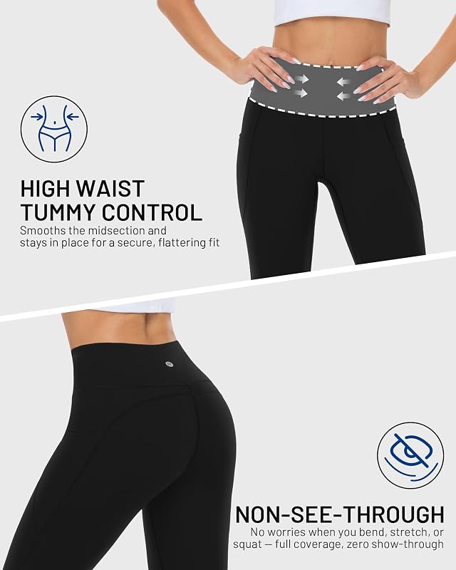 Women's Leggings with Pockets, High Waisted Tummy Control Yoga Pants for Workout Running, Thick Stretch Buttery Soft image 3
