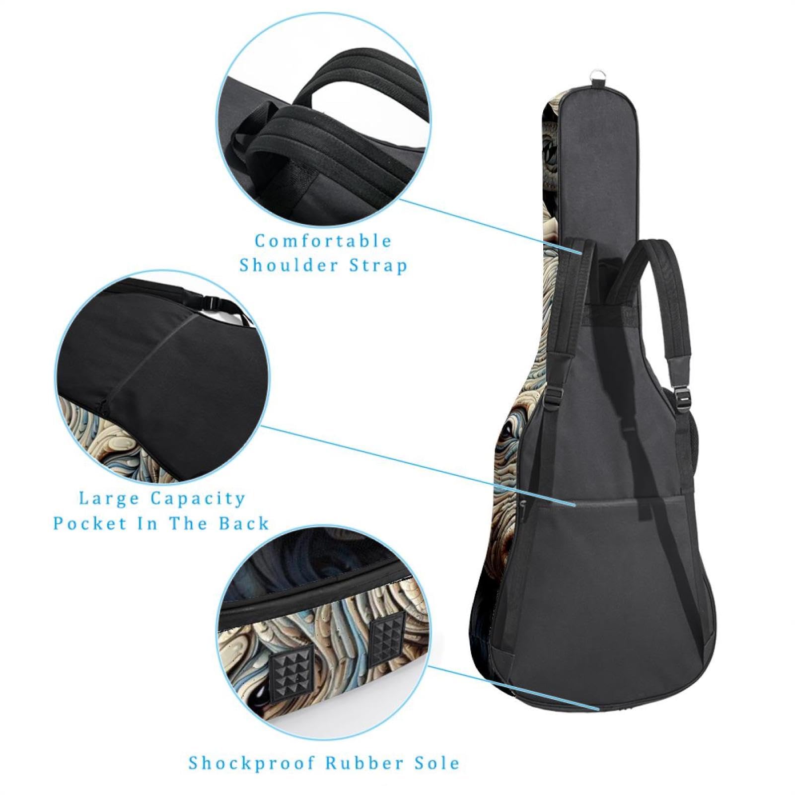 Cool Rhino 69 Akustikgitarrentasche mit 2 Taschen, verstellbarem Schultergurt und Rückenaufhänger, geeignet für E-Gitarren, Bassgitarren und klassische Gitarren, Cooles Nashorn, 42.9x16.9x4.7 in,