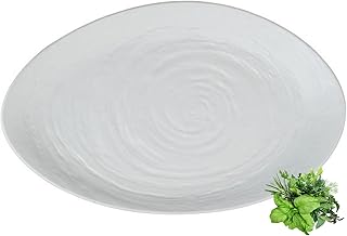 Creations Melamine Buffet Serving Platter, Steelite Heavy Use Unbreakable Commercial Foodservice Restaurant Grade, Scape Oval 15.7 by 9.5, Asymmetrical Textured Irregular Shaped Display Tray, White