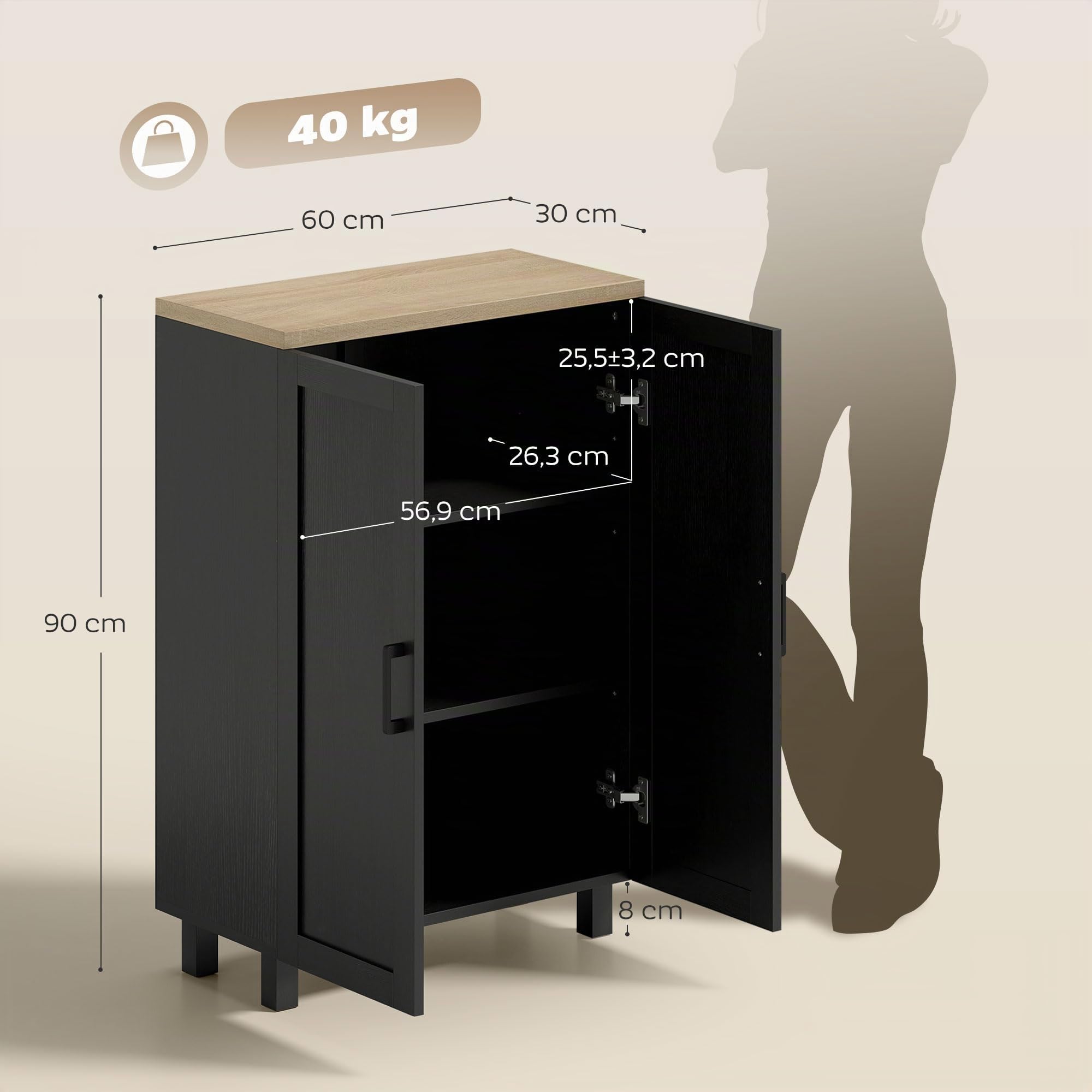 HOMCOM Buffet de Cuisine 2 Portes 60x30x90cm Noir