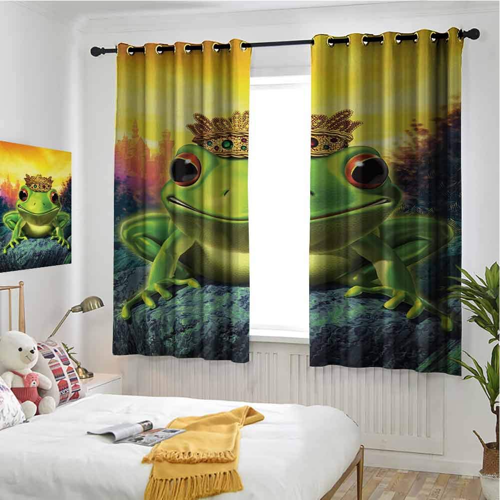 hengshu Animal Patio Door Curtains for Bedroom Frog Prince with Golden Yellow Crown on Rocks Fairytale Soul Mates Illustration Thermal Insulated Noise Reducing W84 x L96 Inch Green Yellow