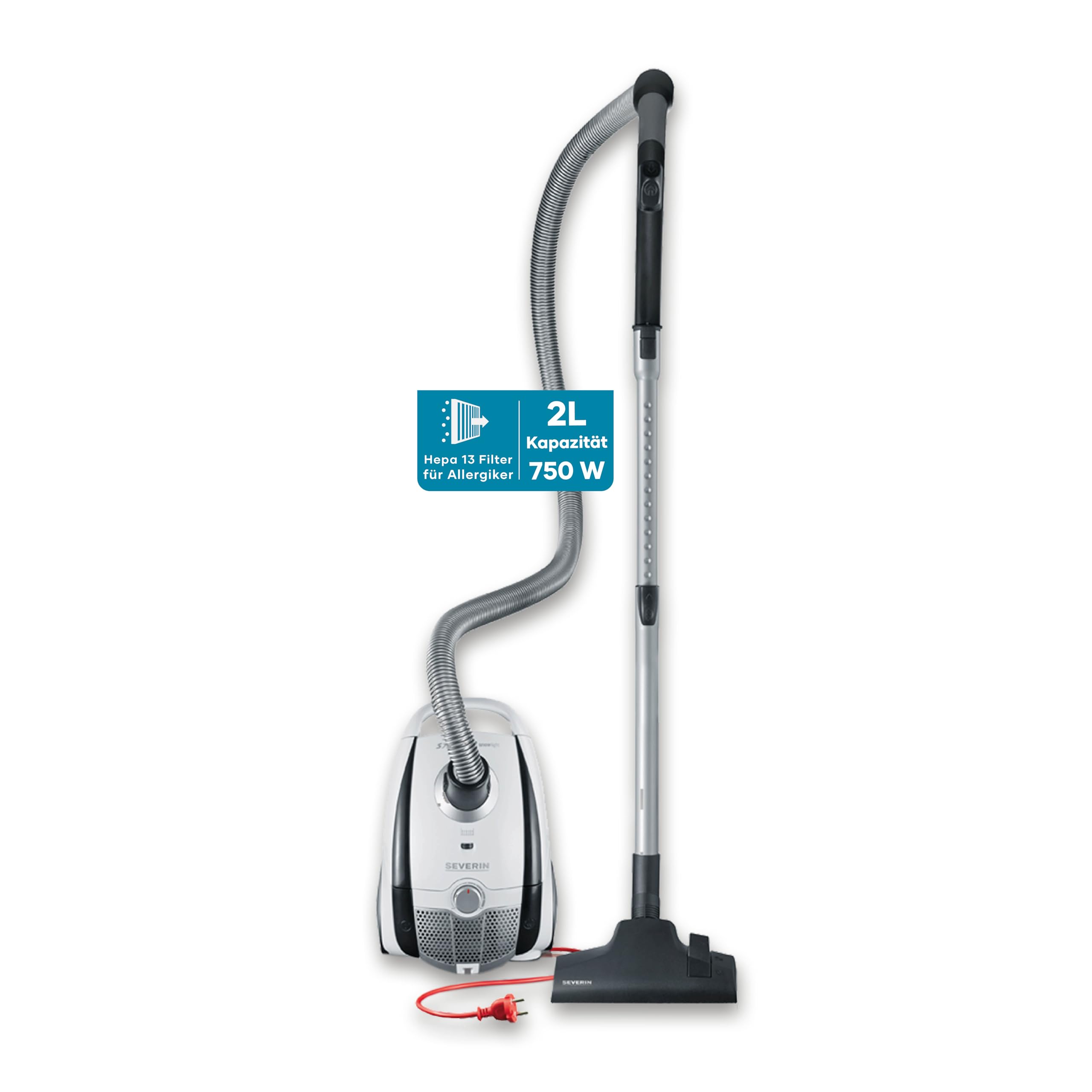 Severin Bc7035 Aspirapolvere Con Sacco, Capacit? Del Sacco In Microfibra Con Chiusura Igienica: 2 L, Spazzola Acustica Morbida + Spazzola Parquet xl, Weiß