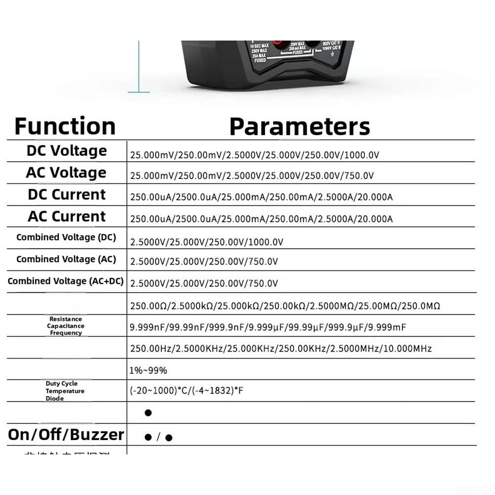 Multimetro a gamma automatica, ZT225 25000 conteggi True RMS, voltmetro, amperometro, ohmmetro