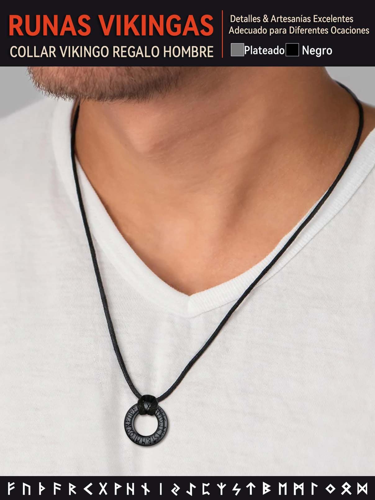 FaithHeart Collar Vikingo Runas Acero Inoxidable 316L Hombre Mujer Letras Alfabetos Rúnicos Joyería Espiritual Nórdica de Talismán de Familias Parejas