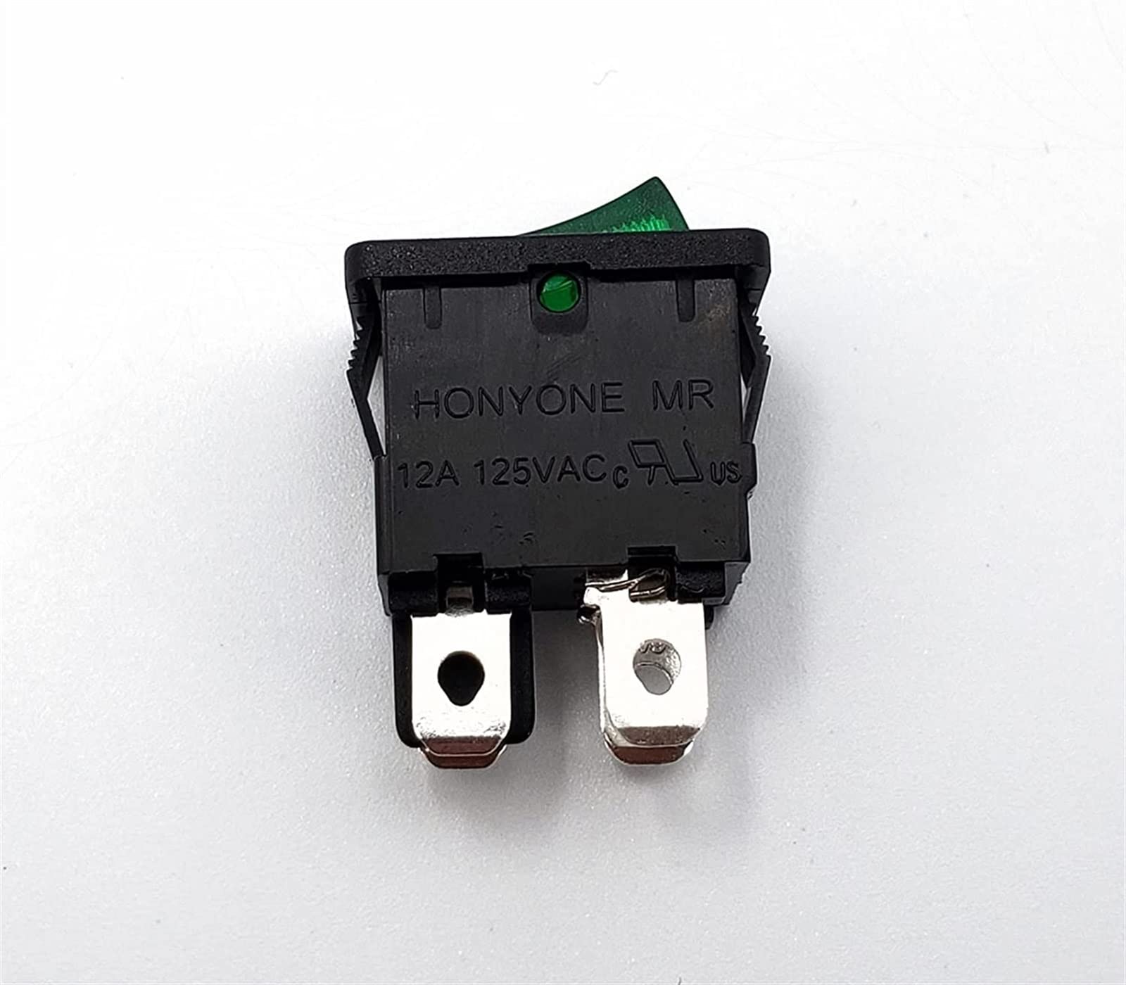 Interruptor basculante 5 uds 15x21mm MR-6B Serie 220VAC con lámpara ON-Off 4 Pines DPST Mini Interruptor basculante 12A 125VAC(5pcs Green)
