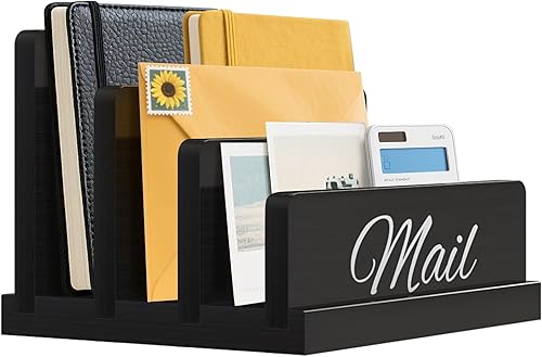 Organizador de correo para escritorio, soporte de correo de madera con divisor, organizador de archivos clasificador de cartas de 3 ranuras,
