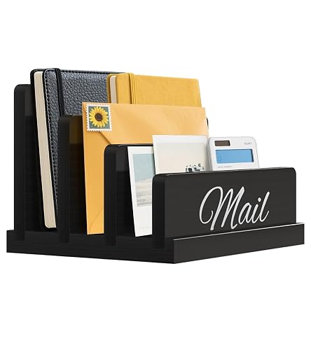 Mail Organizer for Desk, Wooden Mail Holder with Divider, 3-Slot