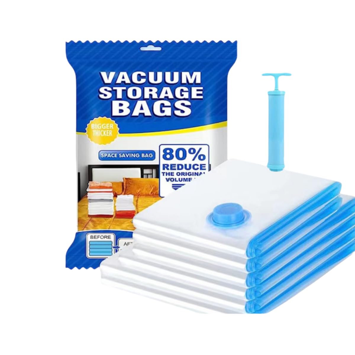 ROSSRORE 8-Piece Vacuum Compression Zippered Storage Bags Set - Home & Travel Organizers, Space-Saving, Airtight Sealed Bags with Hand Pump