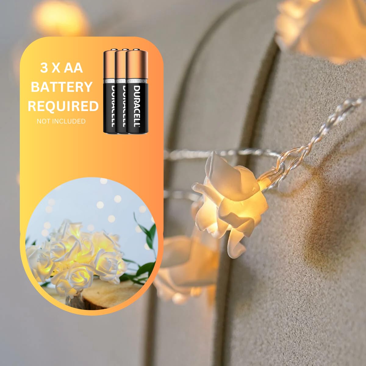 Lights4fun 20-delige micro-led-lichtketting, warm wit, Marokkaanse licht voor binnen, werkt op batterijen en timer, kamerdecoratie, Oosters