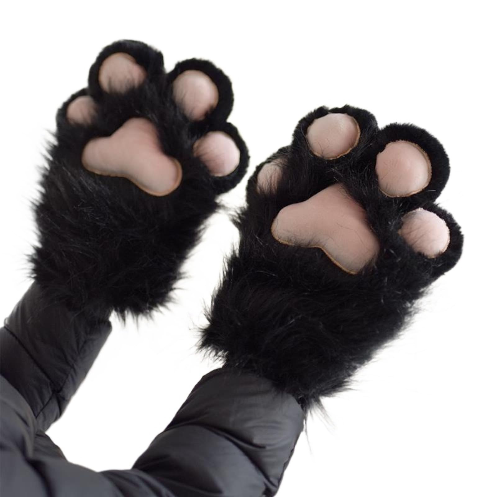 Cazqgoy Black 1 Pair Plush Fur Paws Mittens, Fursuit Paws, Cat Paw Gloves, Furry Paw Gloves, Plush Furry Paws Mittens Therian Gloves, 25 Cm