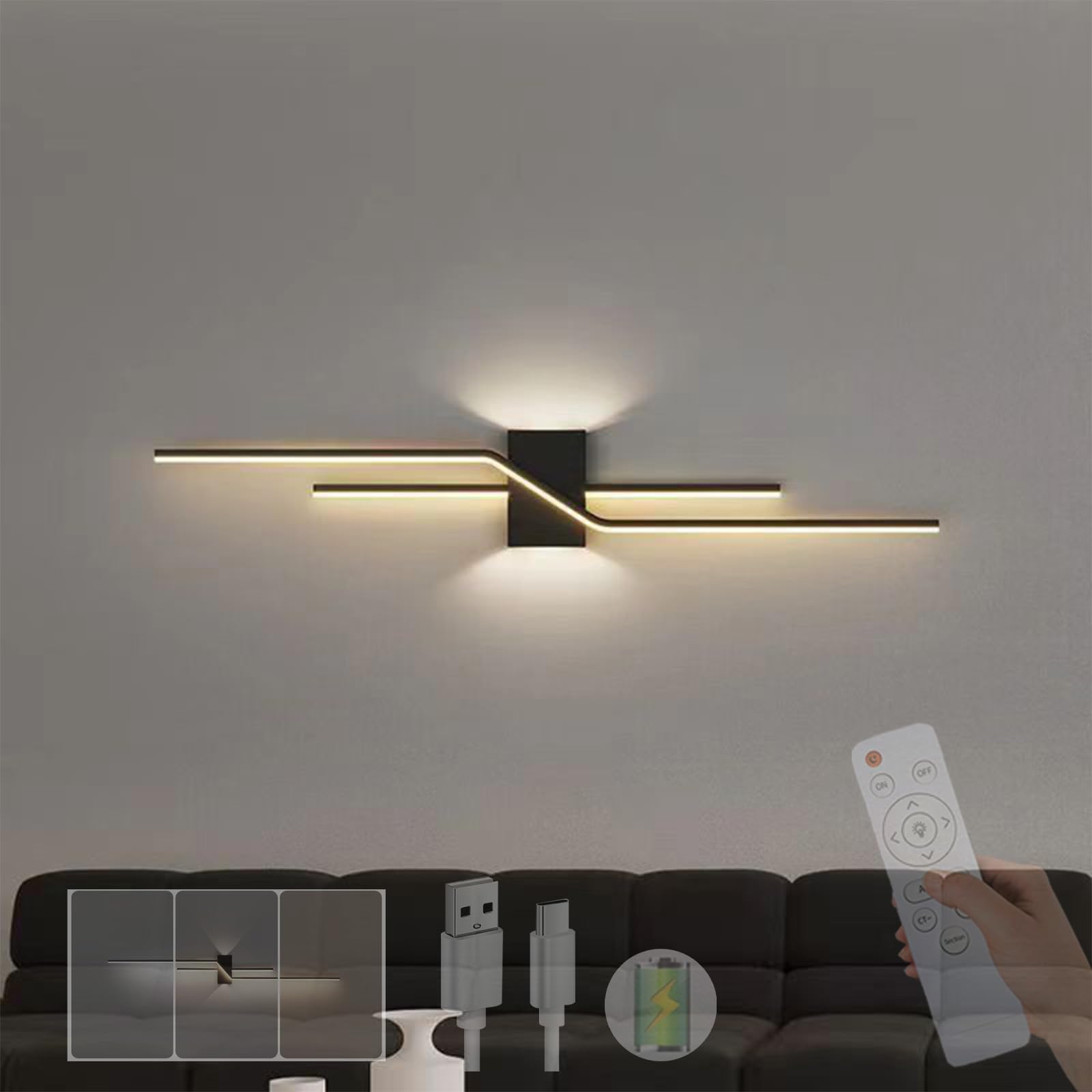 ISCBAFYX kinkiety Długi kinkiet LED z kinkietami 3 kolorowe kinkiety Kinkiet USB Salon Korytarz (80cm,A)
