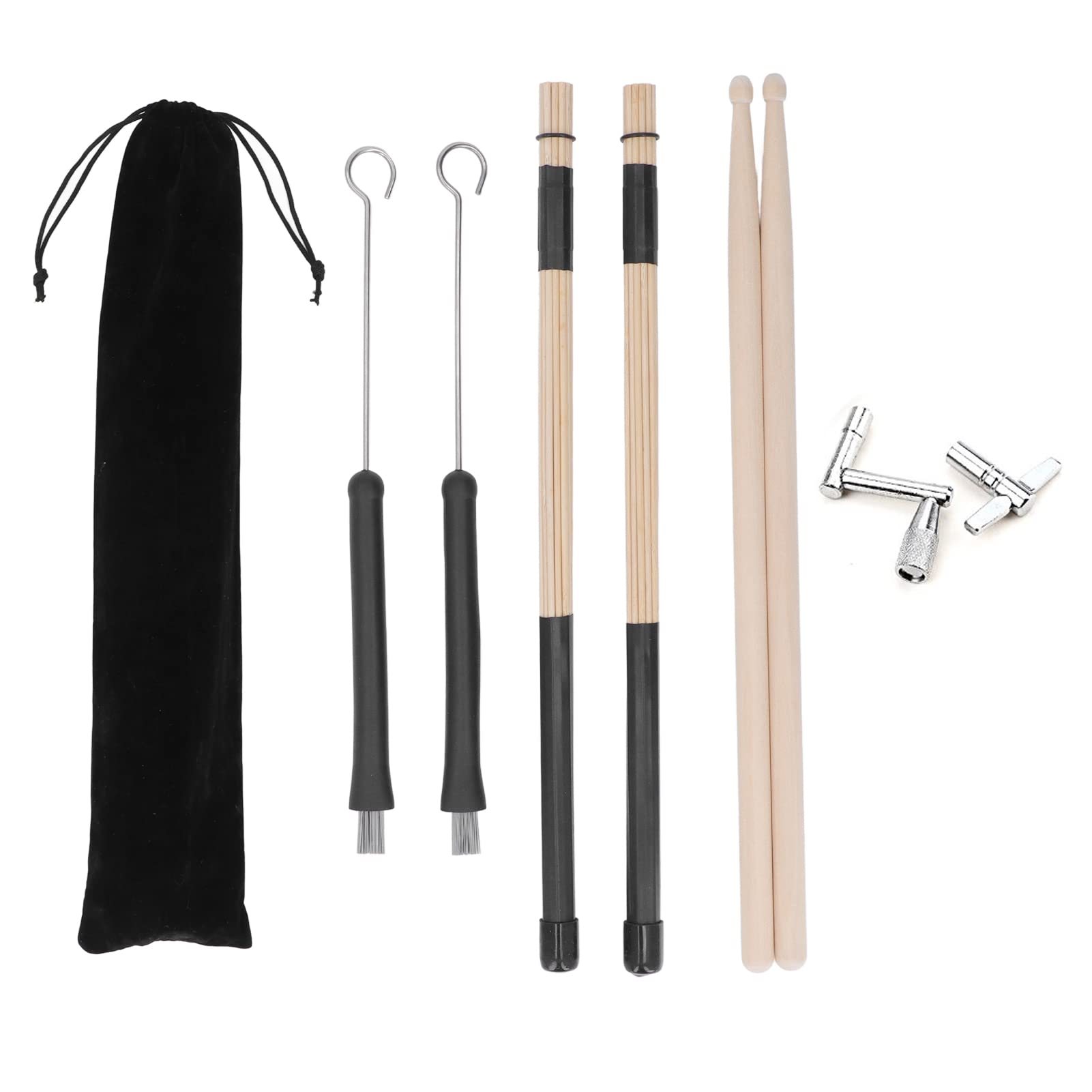 Drumstick-Bürsten-Set 5A, Holz-Drumsticks mit einziehbaren Metalldrahtbürsten, inklusive Schraubenschlüssel und Aufbewahrungstasche, für Drum-Jazz-Folk-Soft-Musikdarbietungen
