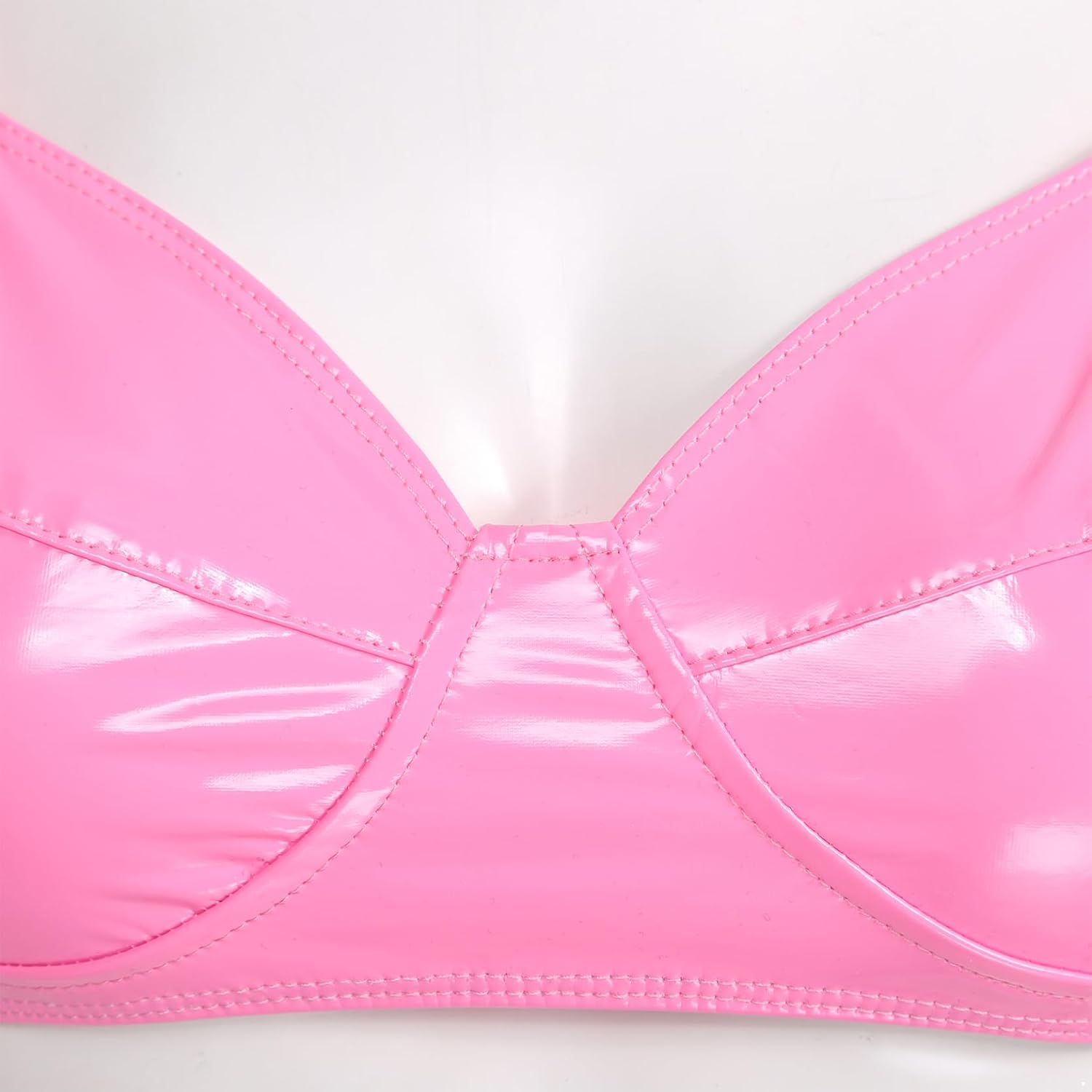 inlzdz Women Nightclub Wear Chic Sleek Lingerie Tankini Satin Front Shiny Fabric Plunge Bra for Belly Dancing