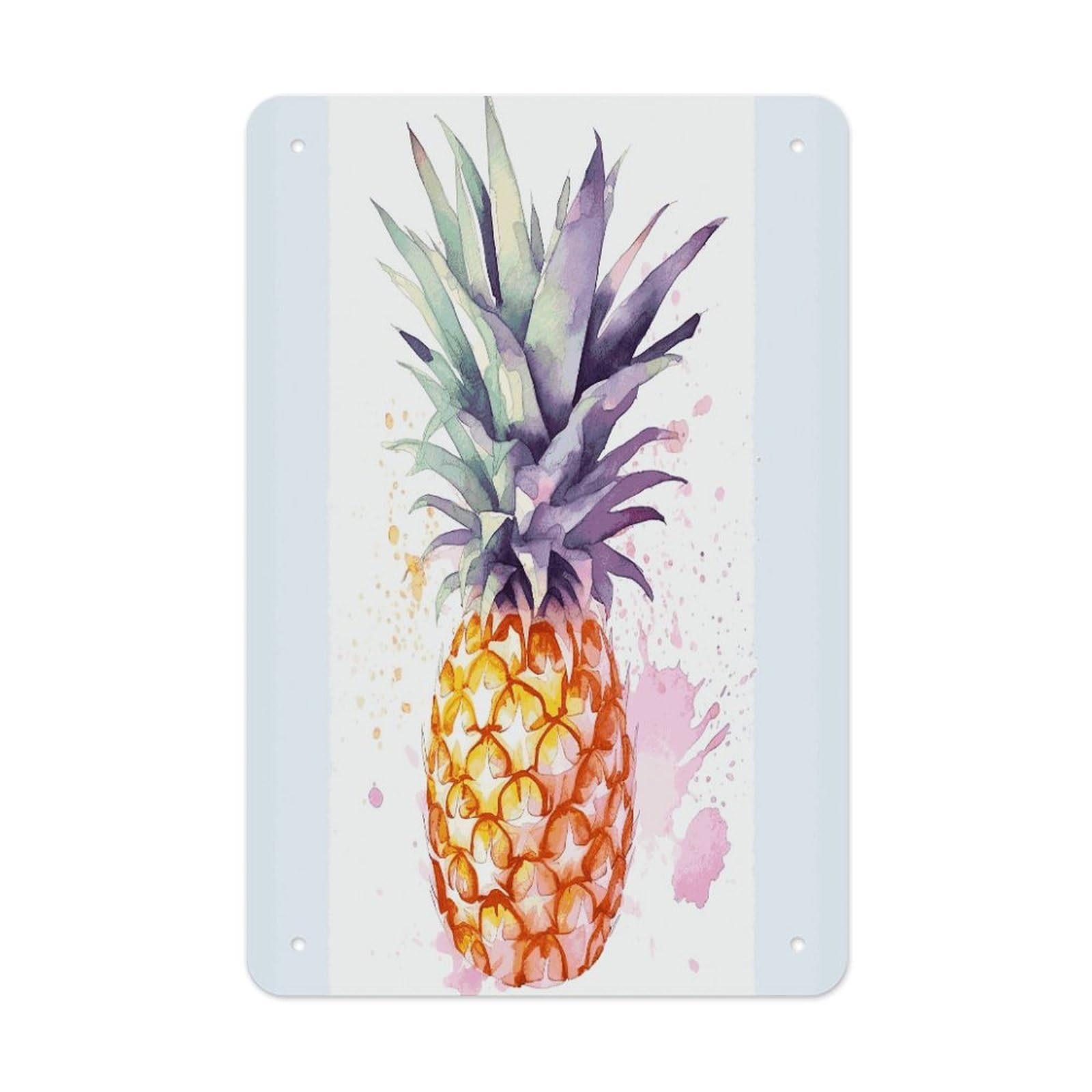 LDGSUPH Pineapple Wall Art Prints Folded Edge Iron Sheet Painting with Holes for Wall Prints Decorative Picture Metal Signboard Decor Painting for Outdoor Indoor Wall Decor