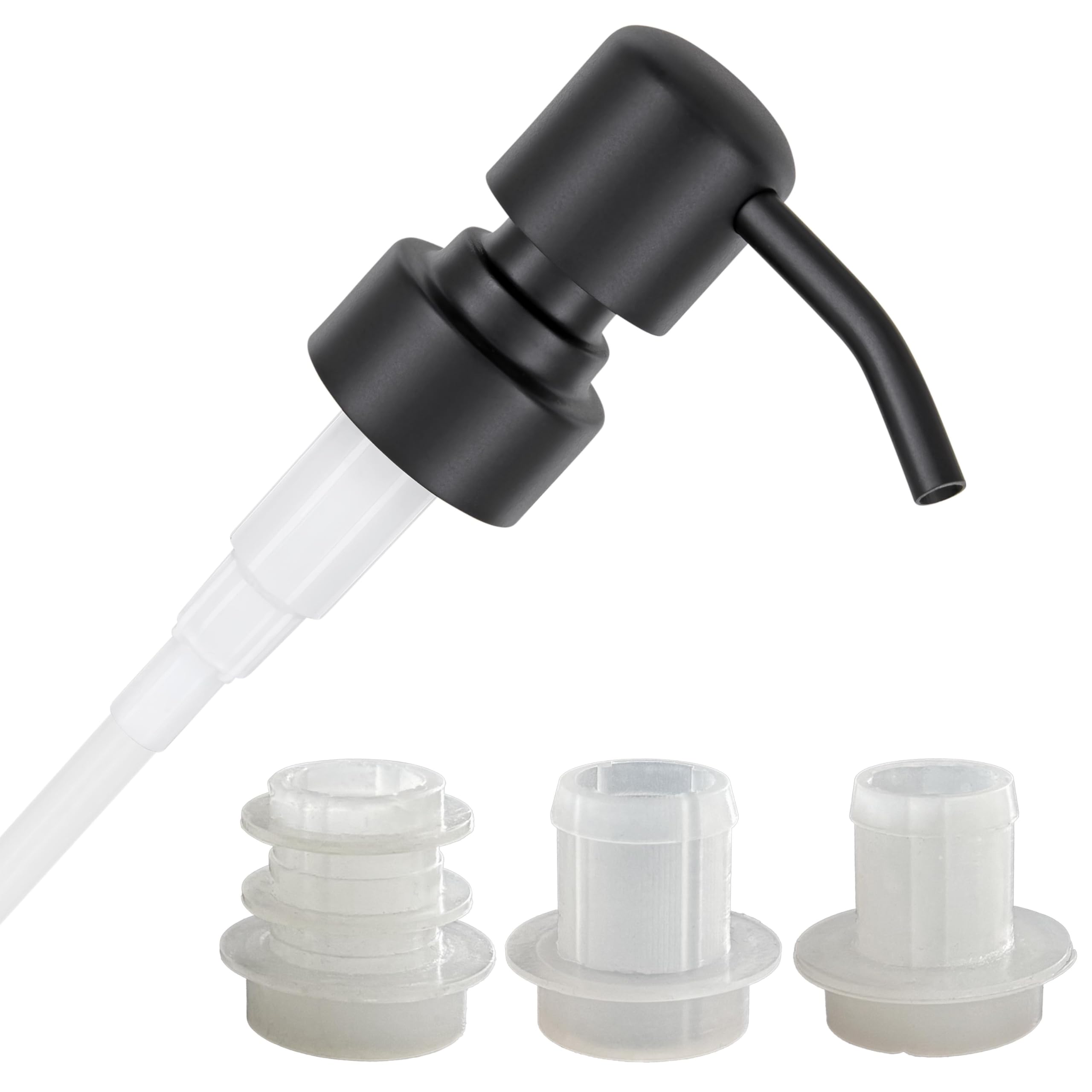 – Upcycling Soap Dispenser Pump Head 'Zagreb' with 3 Silicone Stoppers Fitting Ring Set for All Bottle Openings With Diameter 18-23mm (Black)