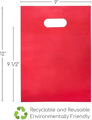 Miniatura 5 de 200 bolsas de mercancía, 100 rojas y 100 verdes, de 1.5 mil, 9 x 12 pulgadas, gruesas, brillantes y con asas troqueladas, para pequeñas empresas,