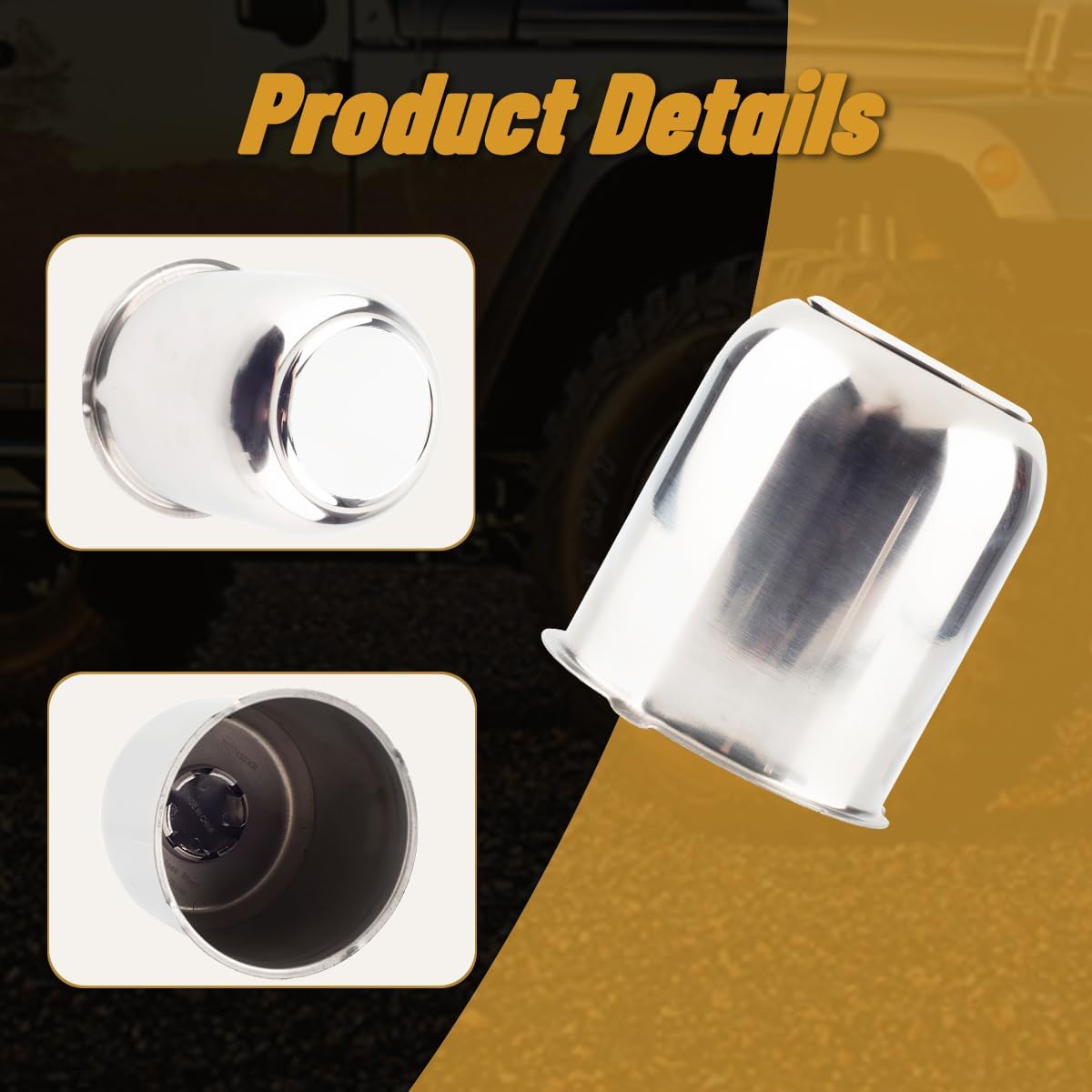 4Pcs 3.19 in Stainless Steel Wheel Center Caps Chrome Push Through Design - Fit 3.19" Center Bore for Truck, Trailer, SUV, RV Wheels Rims 3.62" Height Center Hub Caps