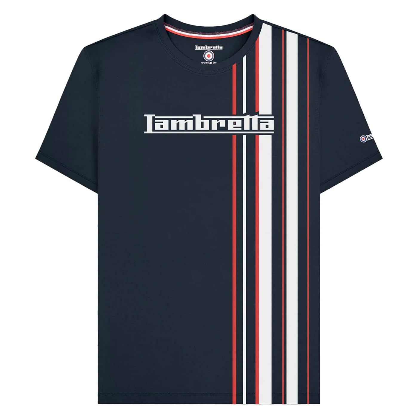 Lambretta Mens Striped Logo Crew Neck T Shirt Navy Size XXX Large