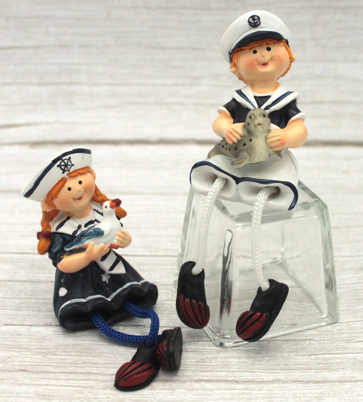 2er Set Kantenhocker Matrosen Kinder mit Kordelbeinchen 15 cm (Weiß)
