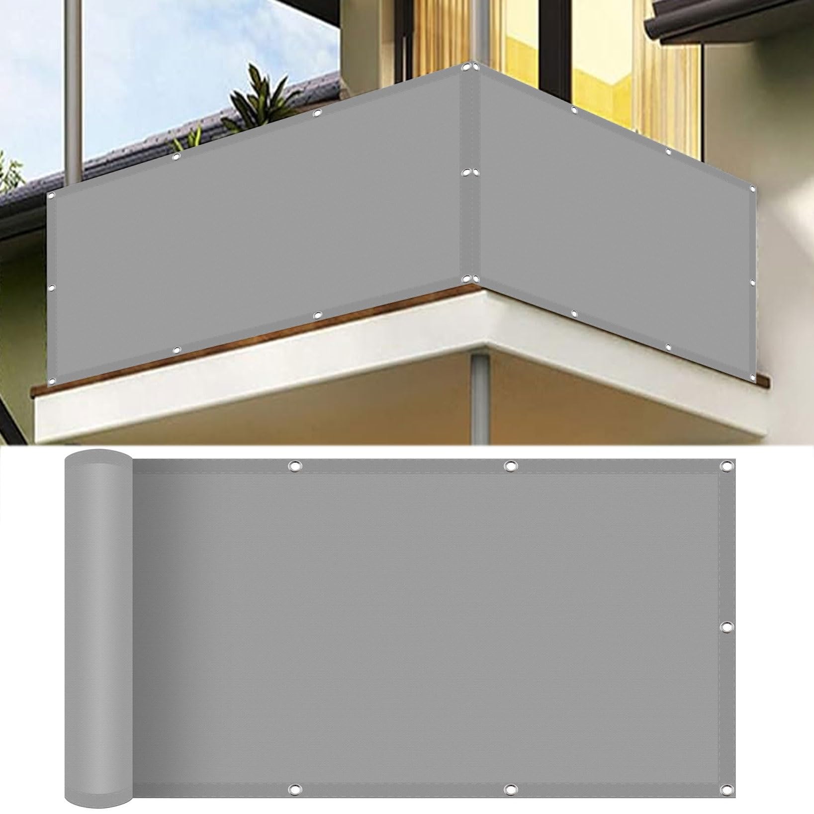 Patio Privacy Screen 140 x 490 cm Wind- en Uv-Bescherming, 220 G/M², Inkijkbescherming Voor Tuinhek of Balkon met Koord en Nylon Kabelbinders Voor Hek, Terras, Zwembad, Wit
