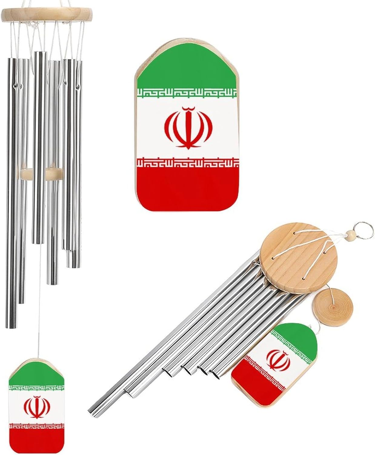 Flag of Iran Wooden Wind Chimes Deep Tone Memorial Windchime for Outside Garden Home Decoration