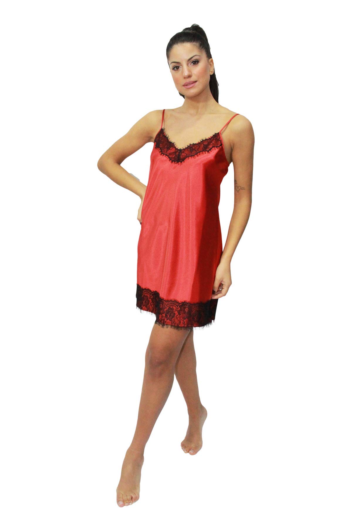 AMADINE camicina corta in raso con pizzo a contrasto 2