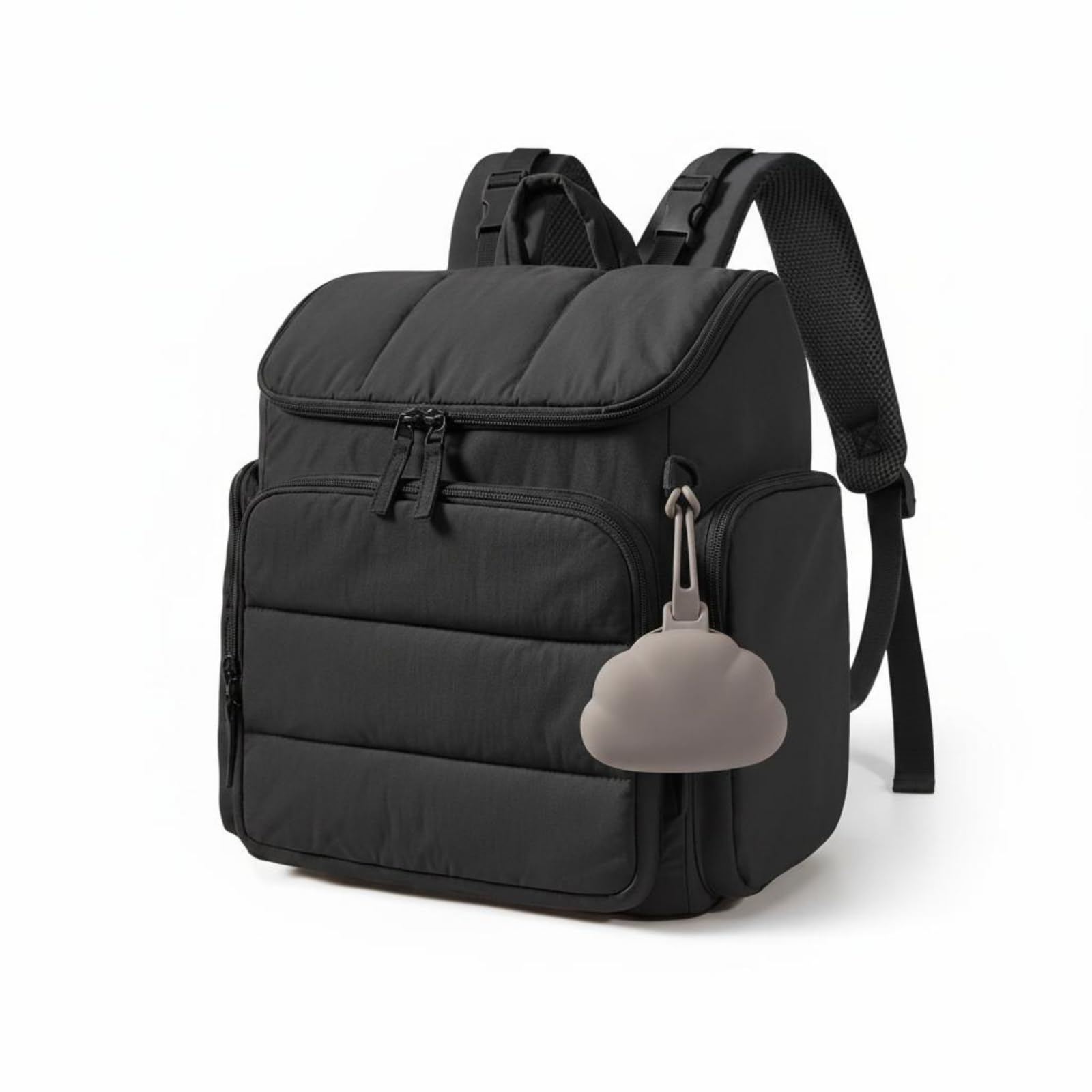 Padded Diaper Backpack Pacifier Case Diaper Bag Backpack Adjustable Straps Zippered Pockets, Black | Diaper Bags | Diapering-image-41