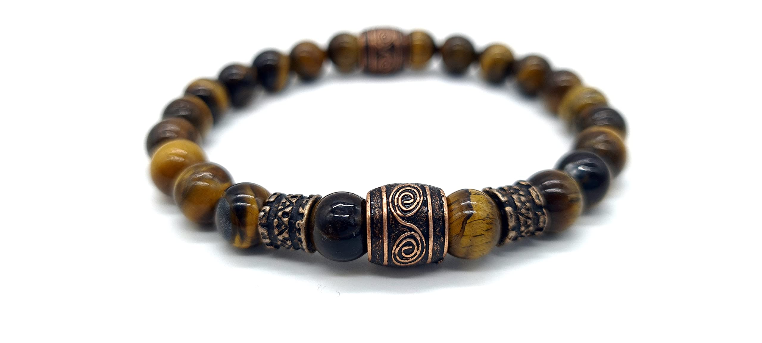 Nahle | Wikinger Armband | Tigerauge 8mm Viking Stretch- Armband | handgemachtes Perlenarmband | mit edler Schmuckschachtel (23, Tigerauge)
