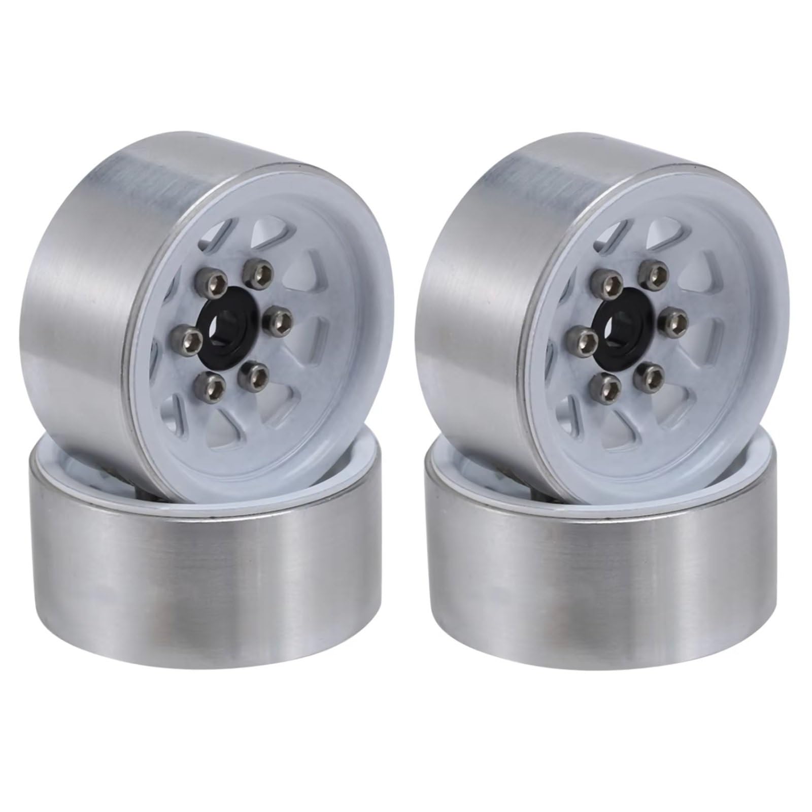 RC Beadlock Cerchi Ruota per Axial per SCX24 AX24 per TRX4M 1/18 1/24 Cerchione Beadlock da 1,0" con Mozzo in Acciaio Stampato E Piatto Profondo Parti di Ricambio per Auto Cingolate RC(White)