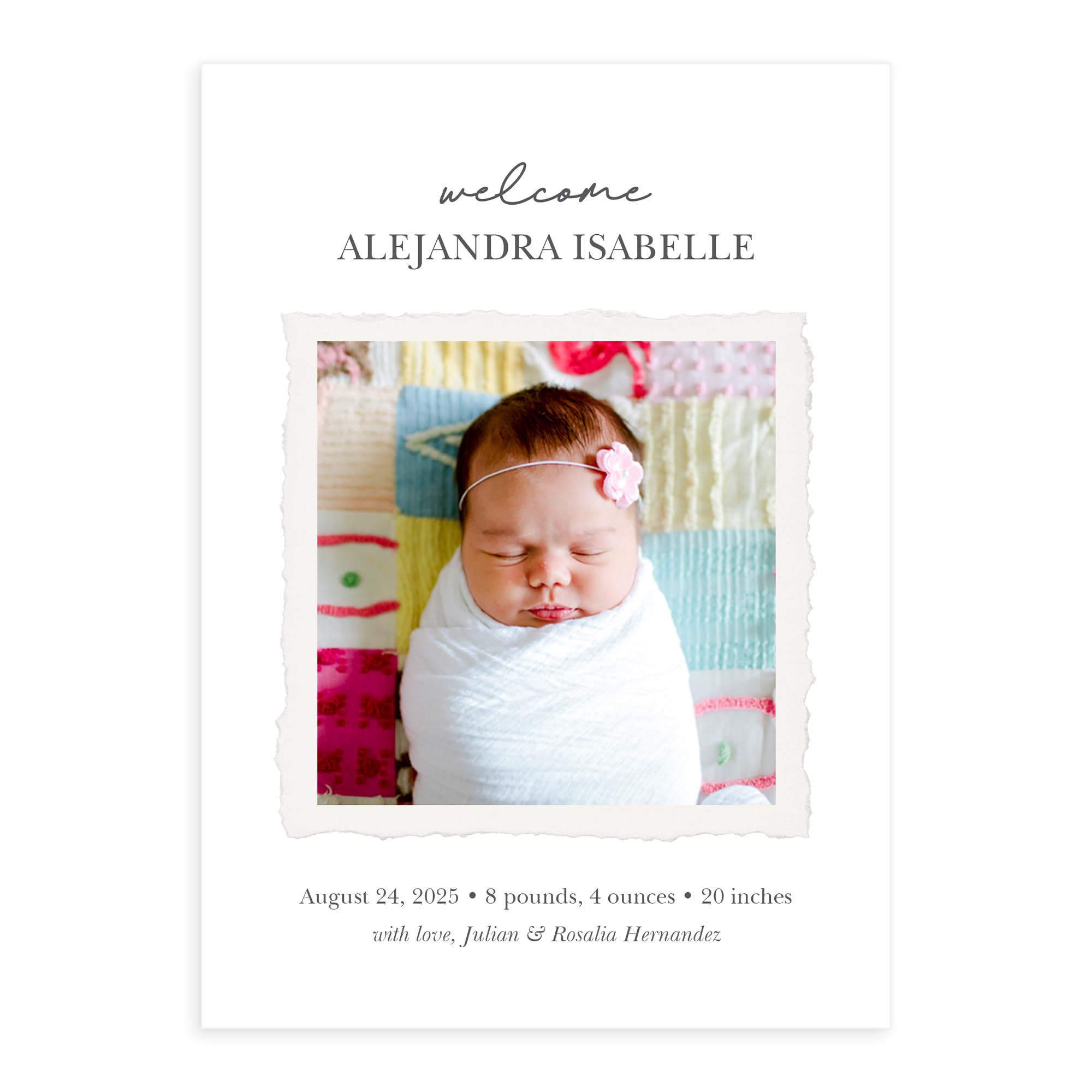 Let's Make Memories Personalized Baby Announcement Cards - Birth, Adoption - Boy, Girl - Premium Quality Custom Photo Cards for Mailing - 5x7 - Includes White Envelopes - Scrapbook - 25 ct