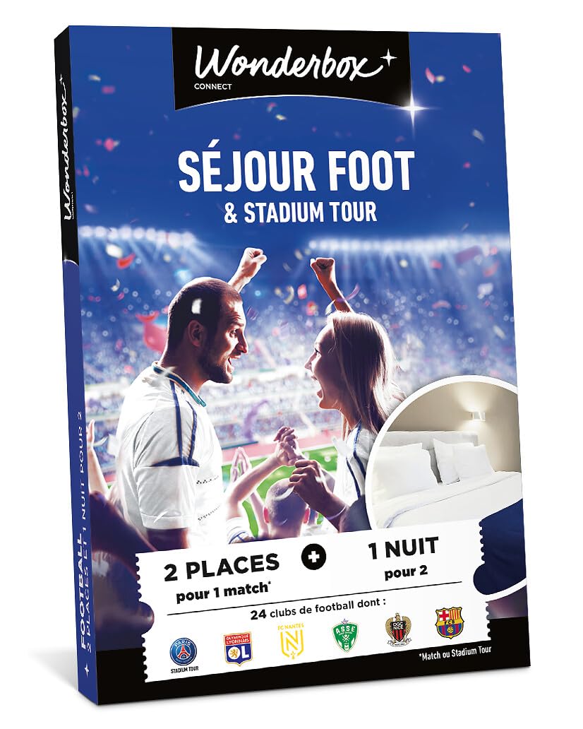 Wonderbox Connect - Coffret Cadeau - Séjour Foot & Stadium Tour - 2 places pour 1 match ou visite de stade - 1 nuit pour 2 - Validité 27 mois