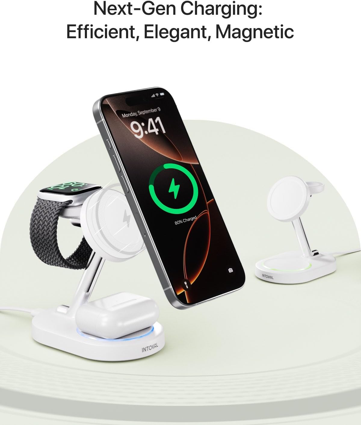 Intoval Fast Charging Station for Magsafe Apple Devices, Wireless Charger for MagSafe iPhones, 3 in 1 Magnetic Charger Stand for iPhone16/15/14/13, Apple Watch & AirPods