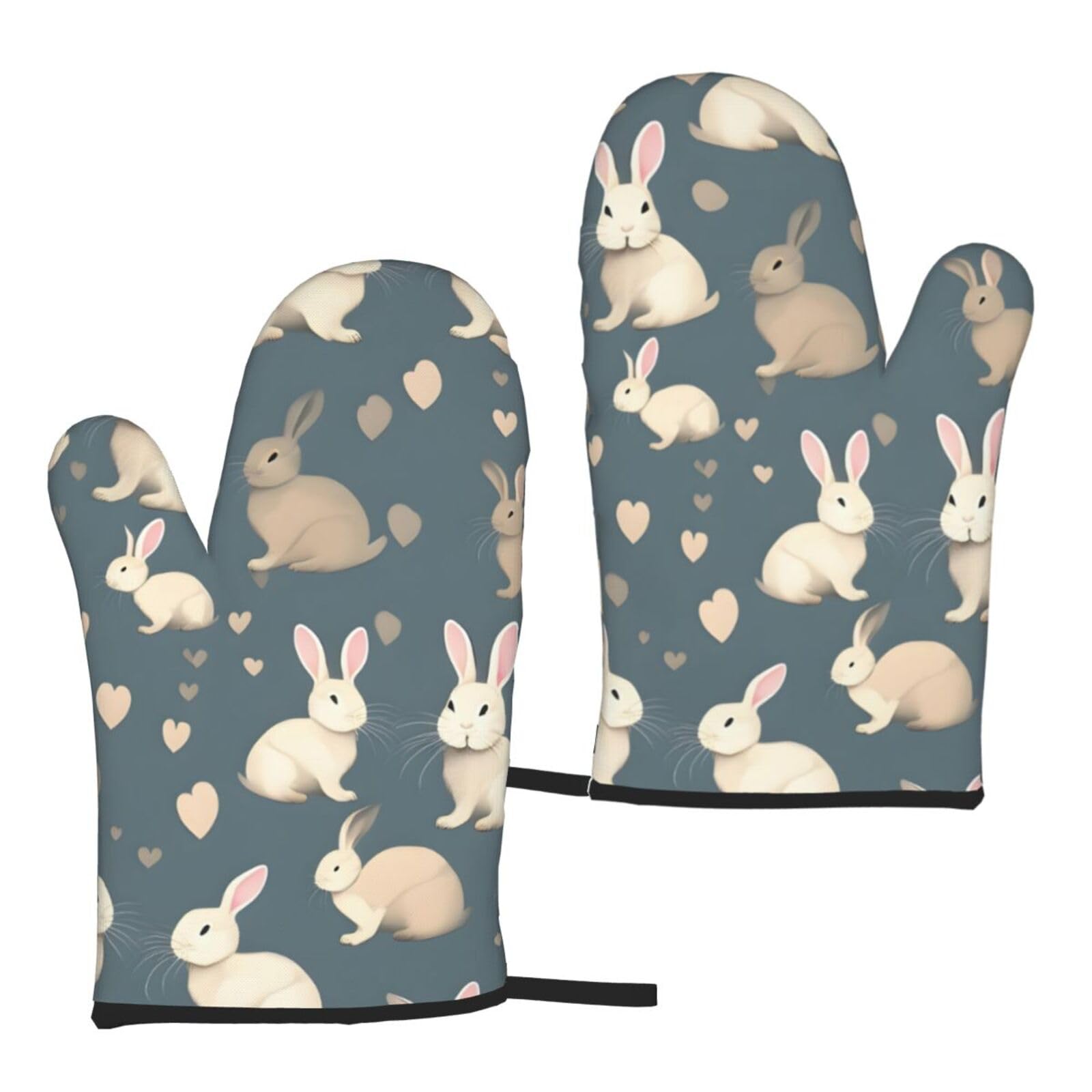 Rabbit Background Print Heat Resistant Universal Fit Oven Microwave Gloves Home Cooking Baking Grilling