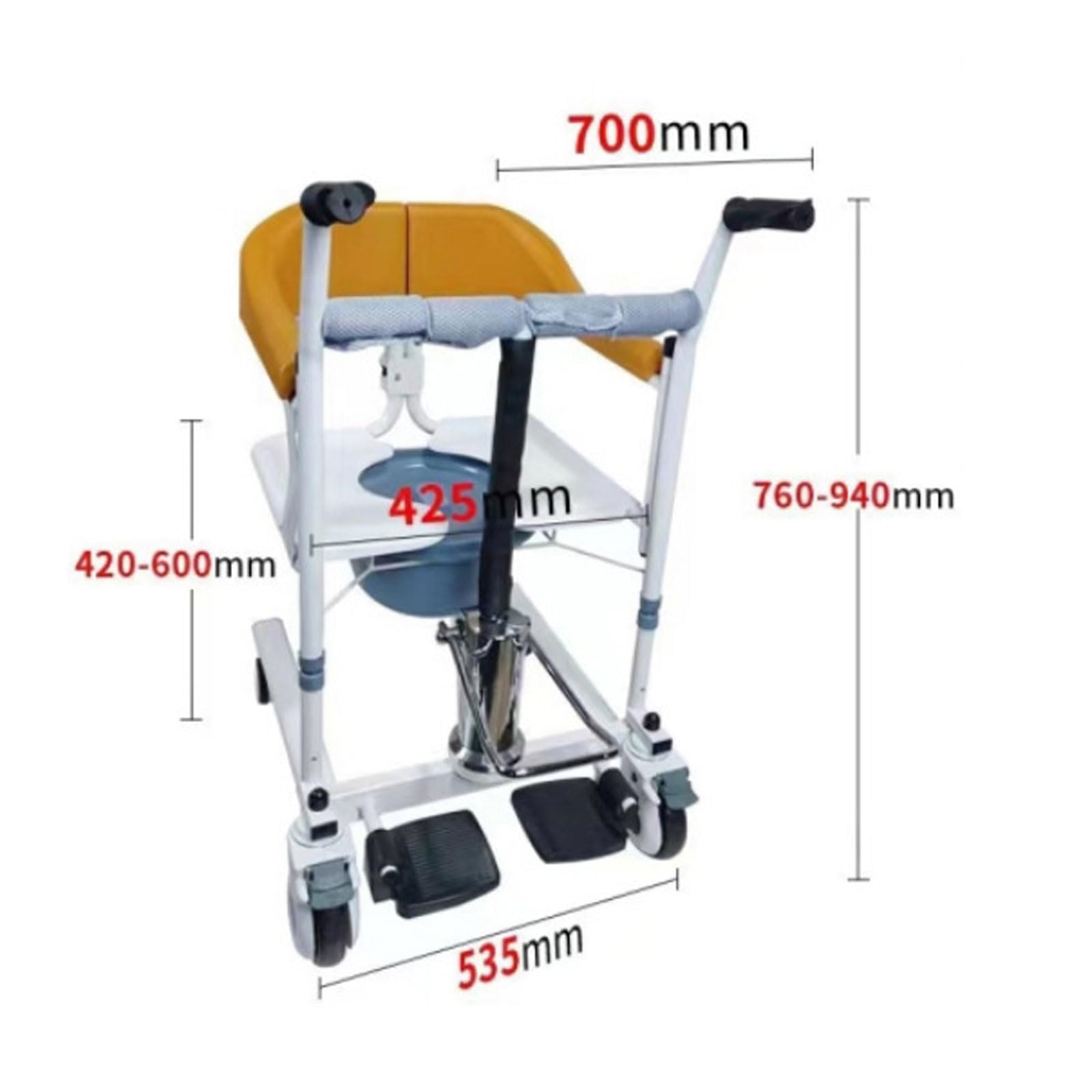 Hydrauliczny podnośnik do przenoszenia pacjenta do użytku domowego z dzielonym siedziskiem o 180°, wielofunkcyjny podnośnik dla wózków inwalidzkich z oparciem i komodą, krzesło prysznicowe