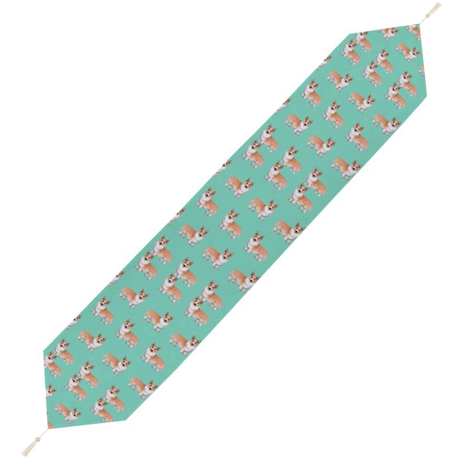 JZemdybill 178*33cm Table Runner with Tassel, Cute Corgi Pet And Milk Tea Table Runner, Table Decoration for Kitchen, Party, Restaurant