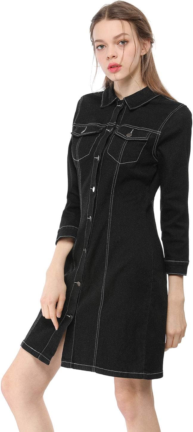 Allegra K Women's Button Down Denim Dress 3/4 Sleeve Summer 2025 Jeans Mini Dress - Image 2